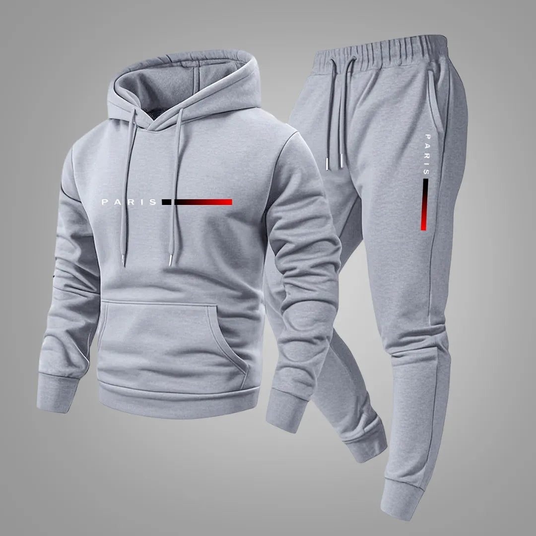 Men’s Hooded Tracksuit Set – Hoodie & Joggers with Paris Print
