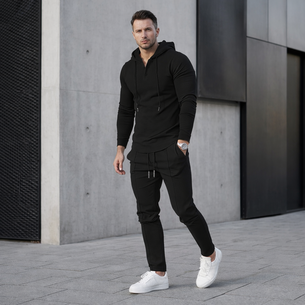Waffelstruktur Herren-Set – Hoodie & Jogginghose